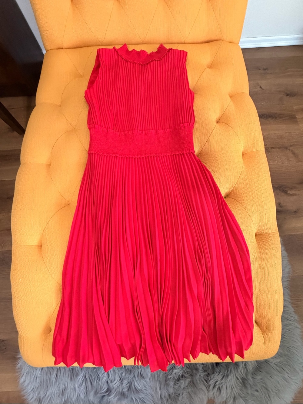 Nannette Bright Red Pleated Sleeveless.